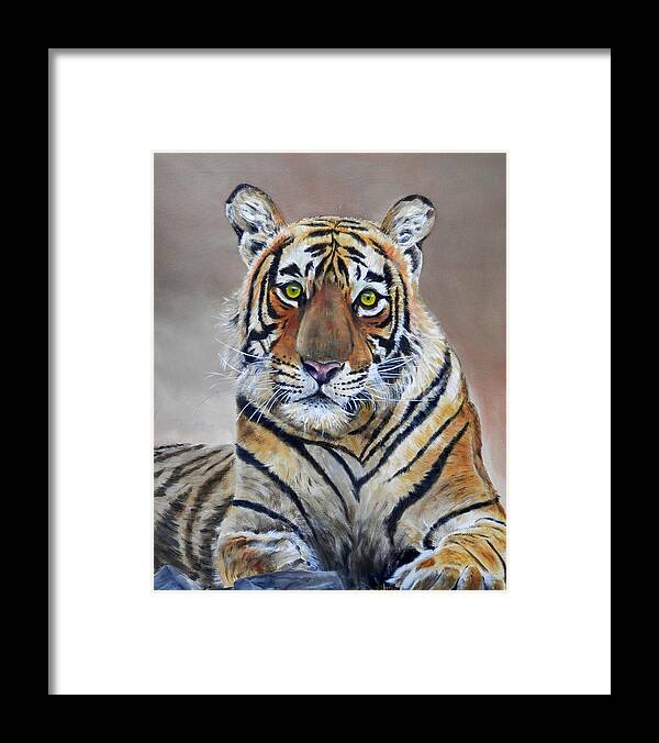 Tiger Framed Print featuring the painting Tiger portrait by John Neeve