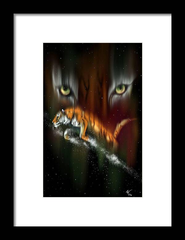 Tiger Framed Print featuring the digital art Tiger, Tiger Burning Bright by Norman Klein