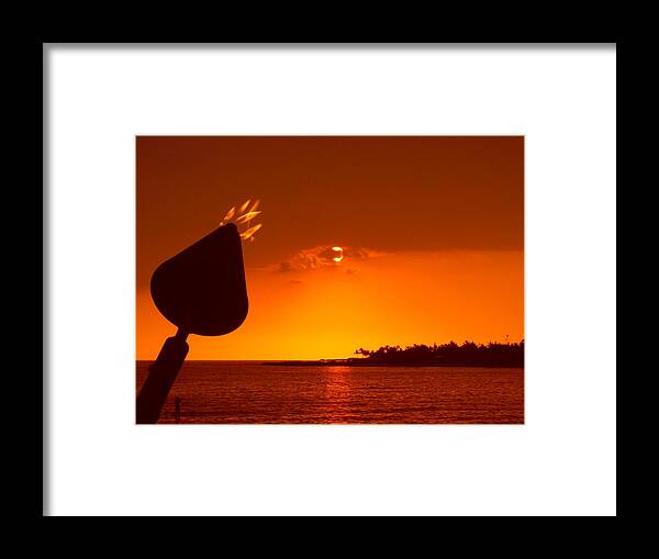 Sunset Framed Print featuring the photograph Tiki Lights In Kona by Athala Bruckner