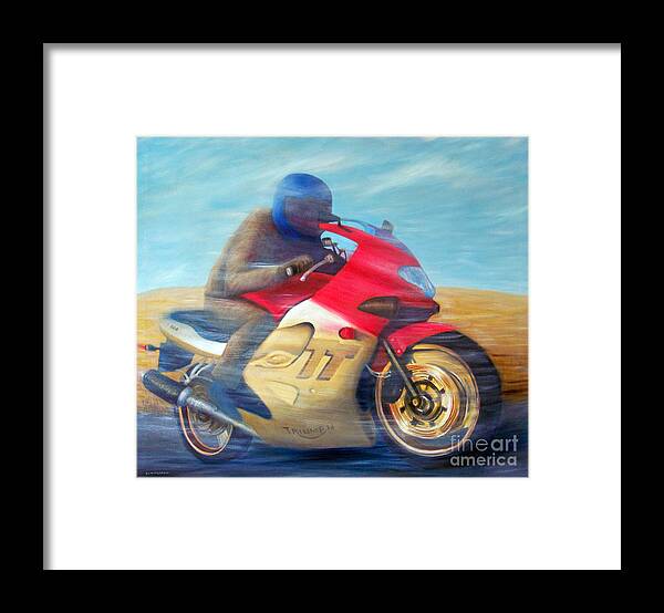 Motorcycle Framed Print featuring the painting Time and Space Equation - Triumph 600TT by Brian Commerford