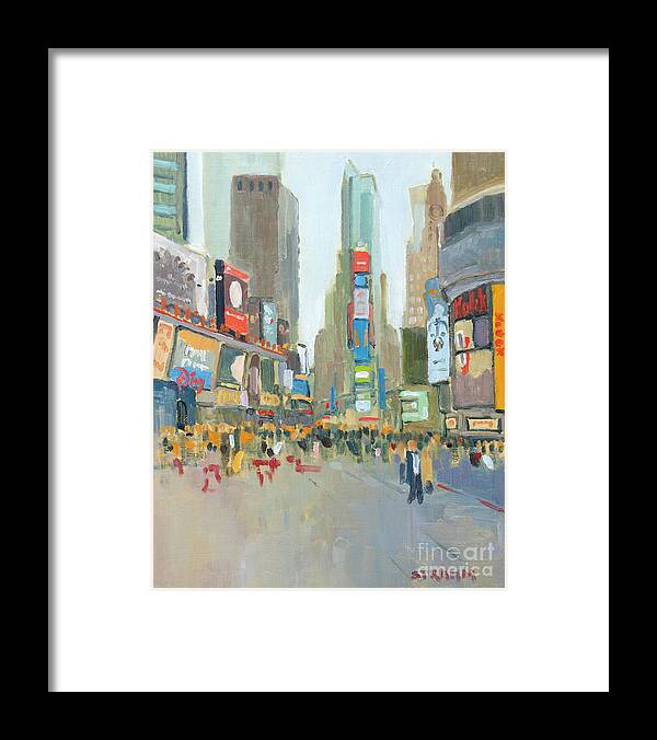 Times Square Framed Print featuring the painting Times Square New York City by Paul Strahm
