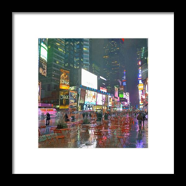 'times Square Framed Print featuring the photograph Times Square Red Rain by Jeffrey Friedkin