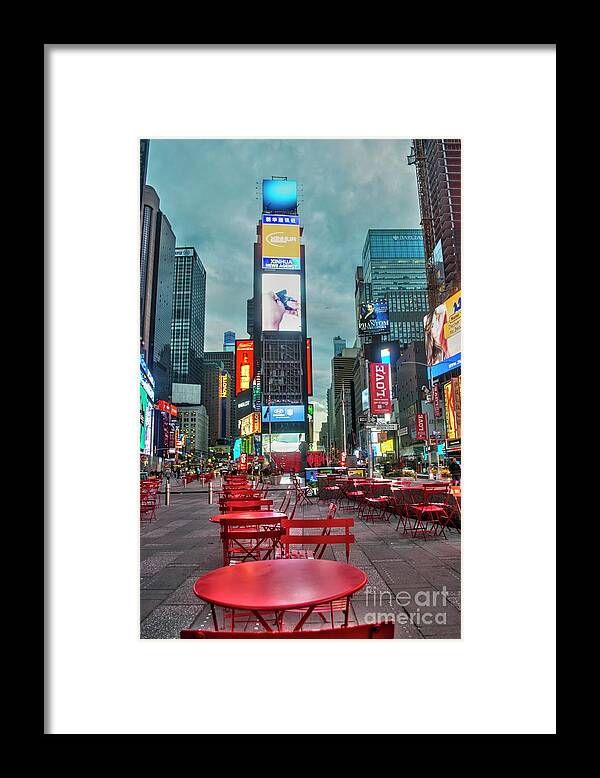 Times Square Framed Print featuring the digital art Times Square Tables by Timothy Lowry