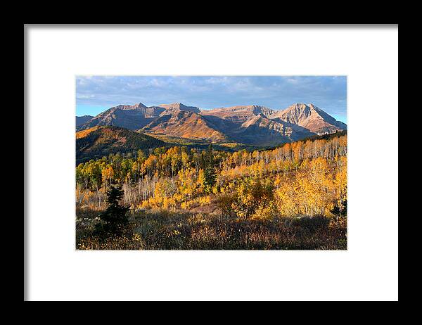 Timpanogos Framed Print featuring the photograph Timpanogos Autumn Sunrise by Brett Pelletier