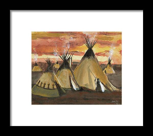 Tepee Framed Print featuring the painting Tepee Village by Sheila Johns