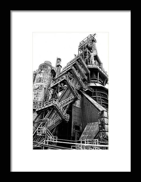 Industrial Framed Print featuring the photograph Titan of Industry - Bethlehem Steel Mill in Black and White by Bill Cannon