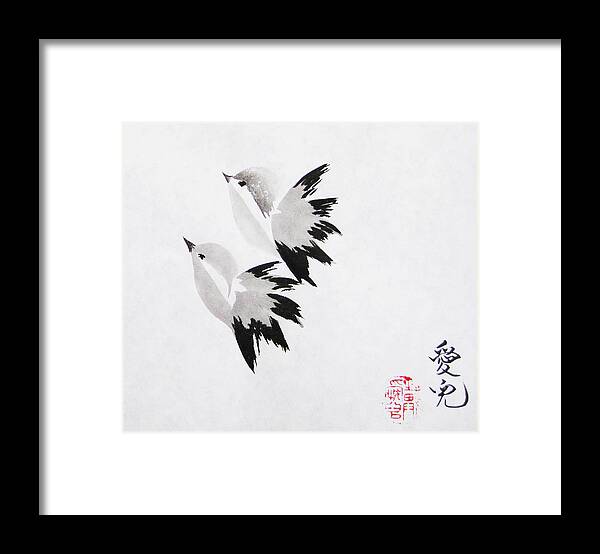 Chinese Framed Print featuring the painting Together We'll Fly Side By Side by Oiyee At Oystudio
