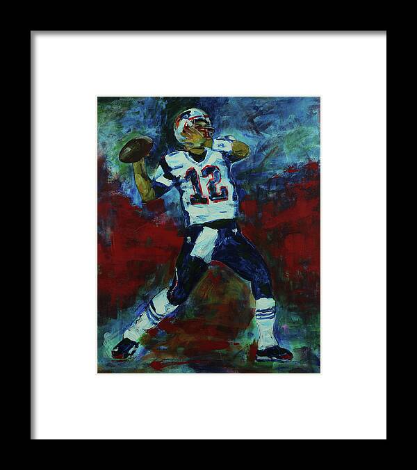 Nfl Framed Print featuring the painting Tom Brady - Patriot Football by Walter Fahmy
