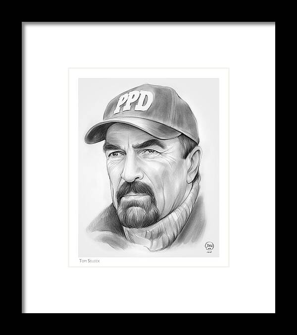 Tom Selleck Framed Print featuring the drawing Tom Selleck by Greg Joens