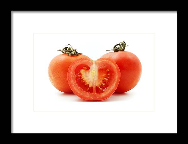 White Background Framed Print featuring the photograph Tomatoes by Fabrizio Troiani
