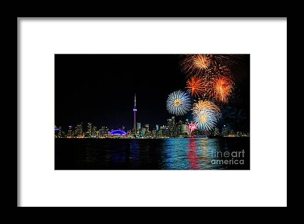 Toroonto Framed Print featuring the photograph Toronto Harbourfront Fireworks by Charline Xia