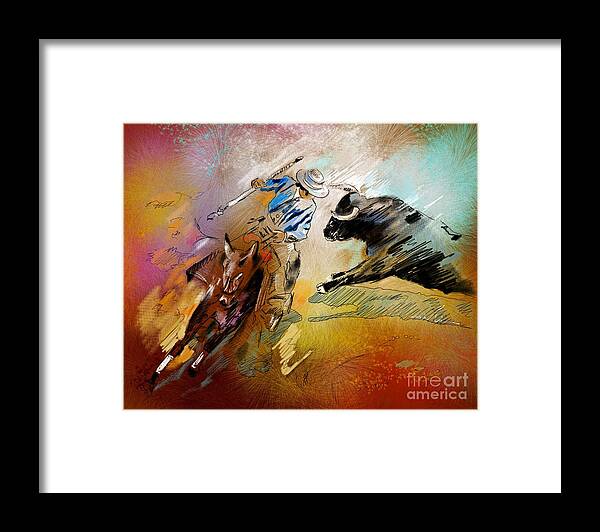 Bullfight Framed Print featuring the painting Toroscape 42 by Miki De Goodaboom