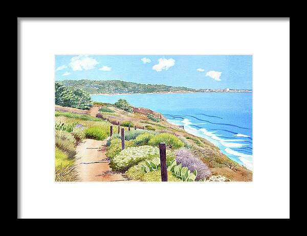 Landscape Framed Print featuring the painting Torrey Pines and La Jolla by Mary Helmreich