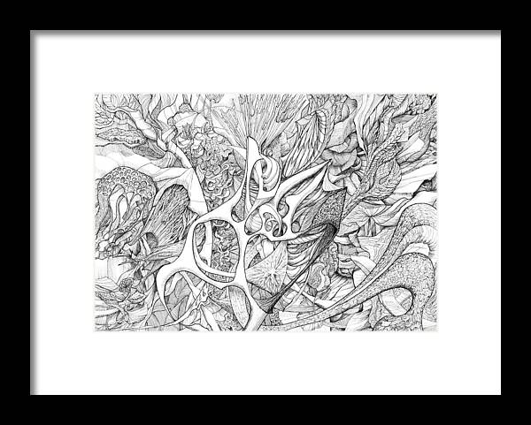 Blackandwhite Black And White Zen Tangle Zentangle Abstract Acceptance Circles Comfort Comforting Detailed Drawing Dreams Earth Framed Print featuring the drawing Tortuosity by Charles Cater