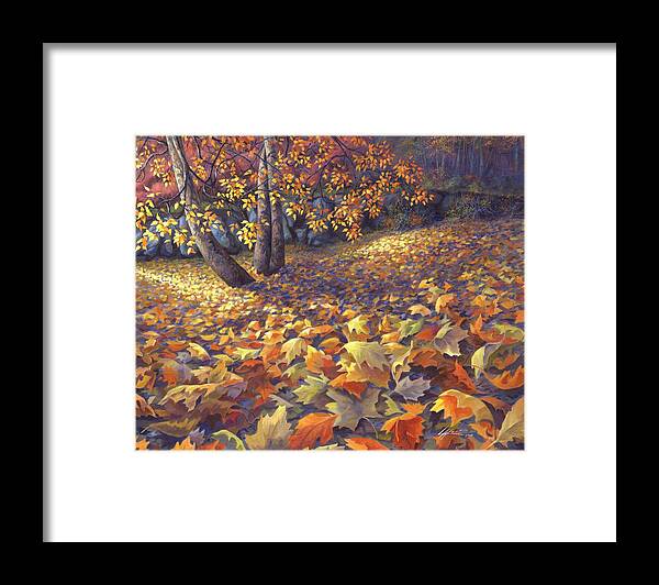 Autumn Scene Framed Print featuring the painting Toscas Trail by Lucy West