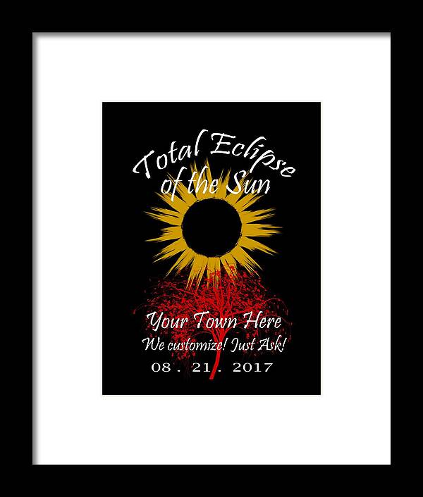 Total Framed Print featuring the digital art Total Eclipse Art for T Shirts Sun and Tree on Black by Debra and Dave Vanderlaan