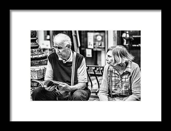 Old Couple Traveling. Framed Print featuring the photograph Tourists in Sicily by Patrick Boening
