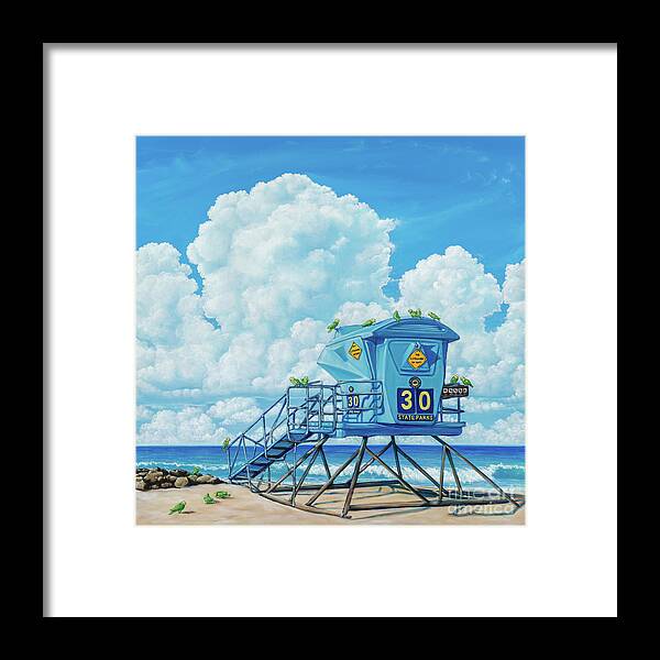 Lifeguard Tower Framed Print featuring the painting Tower 30 Morning Patrol by Elisabeth Sullivan