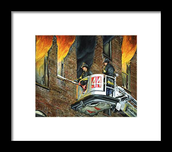 Fdny Framed Print featuring the painting Tower Ladder 44-south Bronx by Paul Walsh