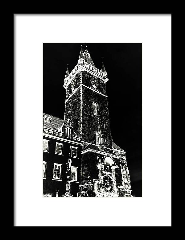 Jenny Rainbow Fine Art Photography Framed Print featuring the photograph Tower of Old Town Hall in Prague. Black by Jenny Rainbow