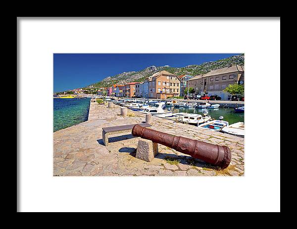 Karlobag Framed Print featuring the photograph Town of Karlobag in Velebit channel panoramic view by Brch Photography