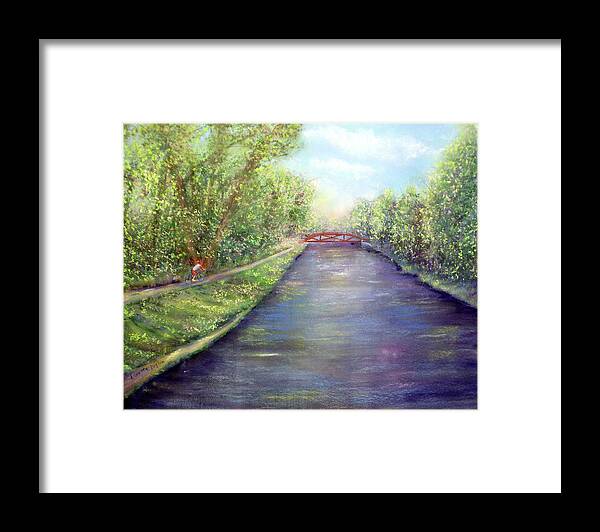 Towpath Framed Print featuring the pastel Towpath Bike Ride by Loretta Luglio