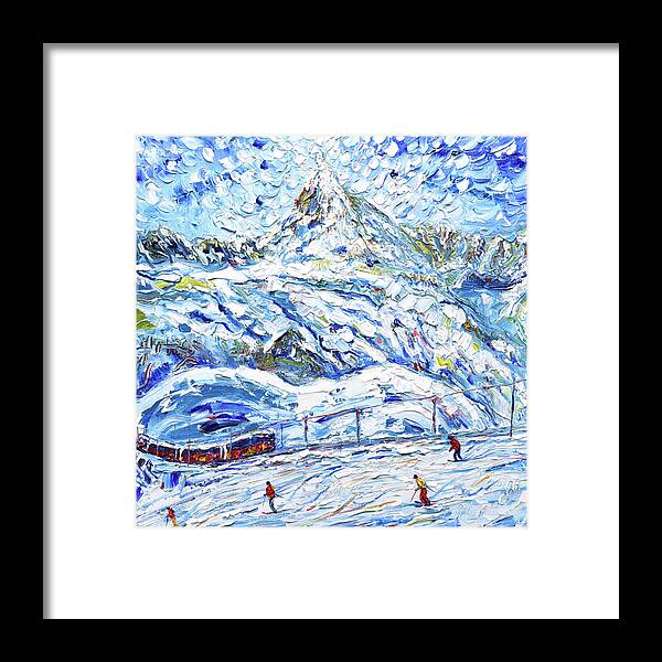 Zermatt Framed Print featuring the painting Tracks on the Matterhorn II by Pete Caswell