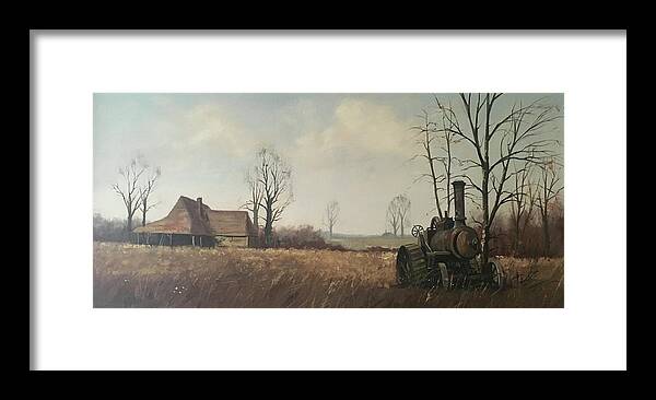 Drawing Framed Print featuring the painting Traction engine. by Mike Jeffries