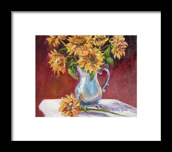 Sunflowers Framed Print featuring the painting Tracy's Sunflowers by Gloria Smith