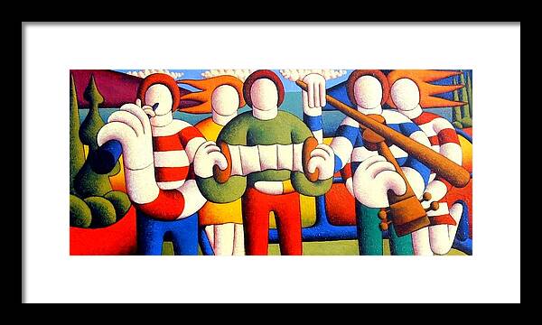Landscape Framed Print featuring the painting Trad session with troupies by Alan Kenny