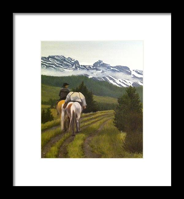 Mountains Framed Print featuring the painting Trail Ride by Tammy Taylor