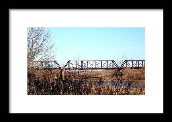 Train Framed Print featuring the photograph Train Bridge Over Red River From Texas to Oklahoma by Amy Hosp