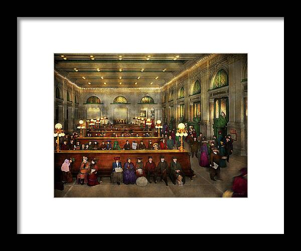Self Framed Print featuring the photograph Train Station - Waiting in Grand Central Station 1902 by Mike Savad