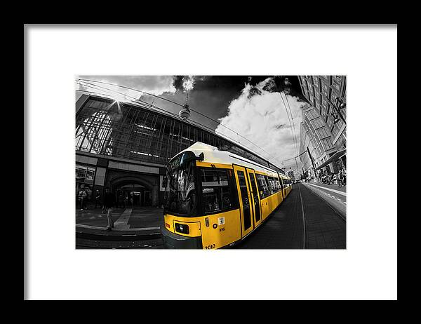 Berlin Framed Print featuring the digital art Tram and tower by Nathan Wright