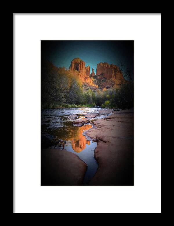 Landscape Framed Print featuring the photograph Tranquil Fire Watercolor by Scott Campbell