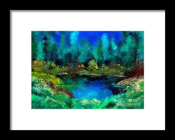 Pond Framed Print featuring the digital art Tranquil pond Abstract Realism by Dee Flouton