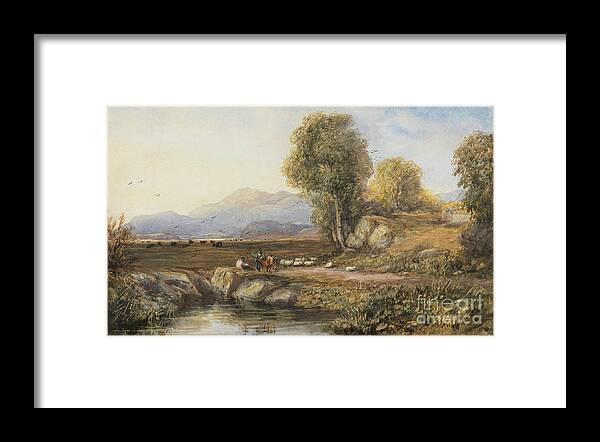 David Cox Snr (17831859) Travelers In A Welsh Landscape C 1830 Framed Print featuring the painting Travelers In A Welsh Landscape by Celestial Images