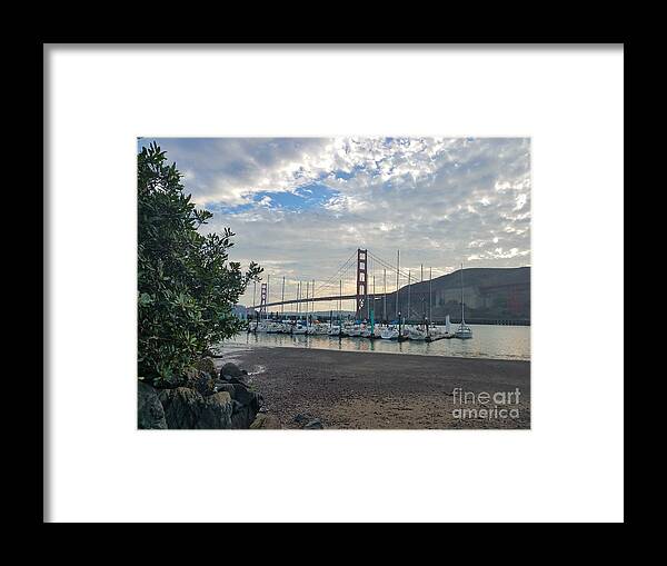 Travis Marina Framed Print featuring the photograph Travis Marina Golden Gate Bridge by Artist Linda Marie