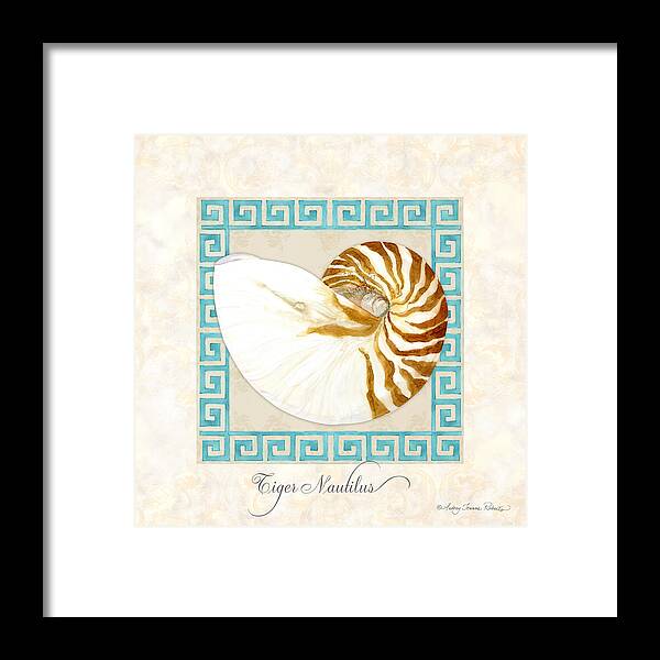 Nautilus Shell Framed Print featuring the painting Treasures from the Sea - Tiger Nautilus Shell by Audrey Jeanne Roberts