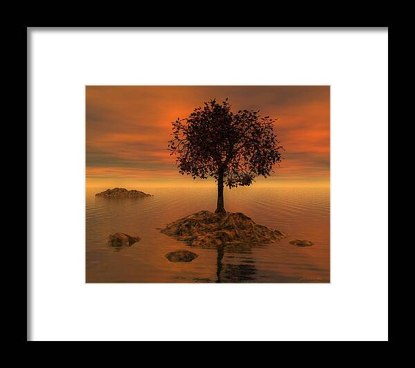 Tree Framed Print featuring the digital art Tree at Sunset by Judi Suni Hall