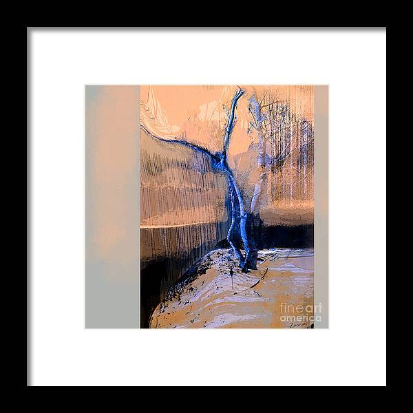 Square Framed Print featuring the mixed media Tree Dancing on the Edge by Zsanan Studio