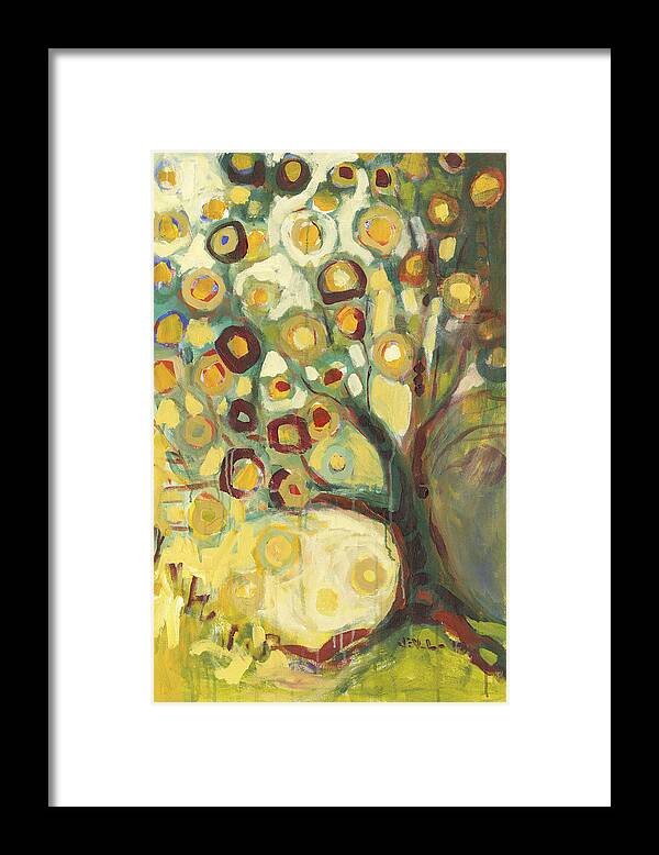 Tree Life Abstract Modern Circles Contemporary Nature Framed Print featuring the painting Tree of Life in Autumn by Jennifer Lommers