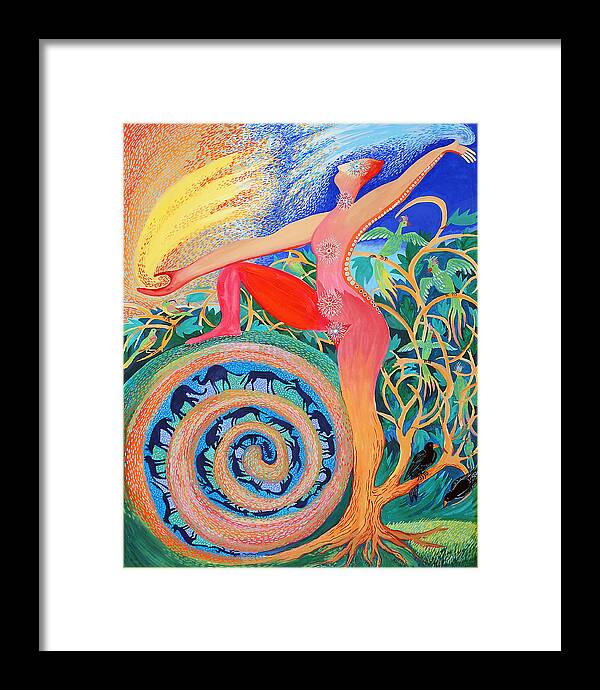 Tree Framed Print featuring the painting Tree Woman by Shoshanah Dubiner