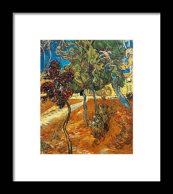 Vincent Van Gogh Framed Print featuring the painting Trees In The Garden Of The Asylum by MotionAge Designs