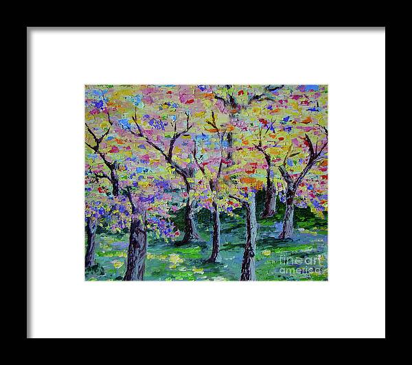 Landscape Framed Print featuring the painting Trees on Hideaway Ct by Lisa Rose Musselwhite