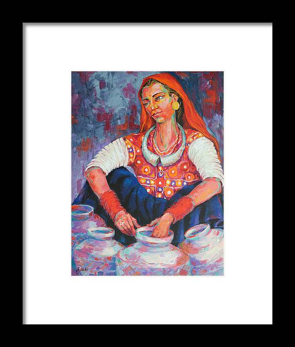 Tribal Woman Framed Print featuring the painting Tribal Beauty of Kutch by Jyotika Shroff