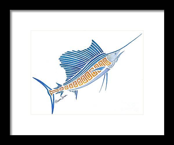 Tribal Framed Print featuring the drawing Tribal Sailfish by Heather Schaefer