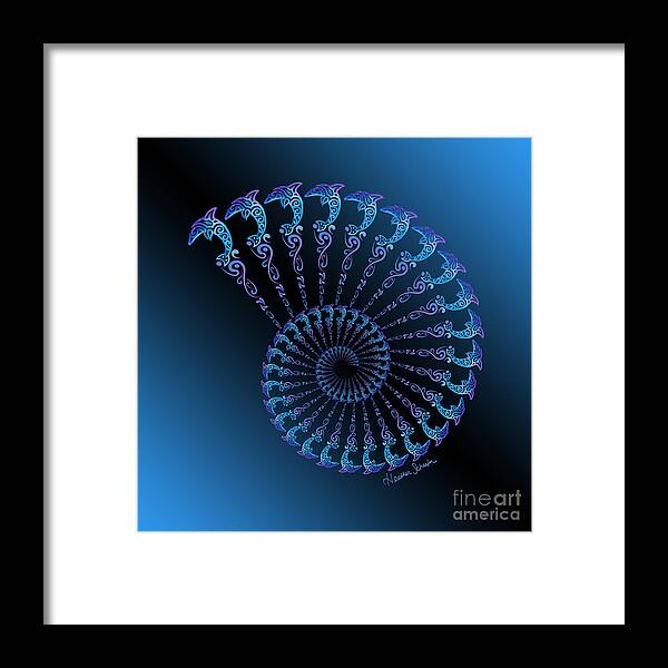 Tribal Framed Print featuring the digital art Tribal Dolphin Spiral Shell by Heather Schaefer