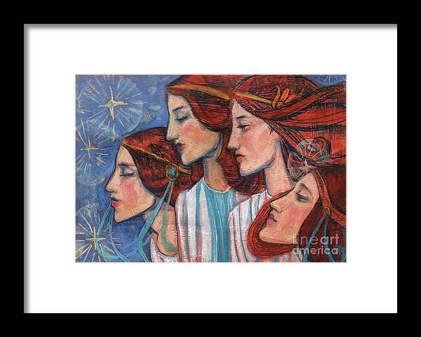 Art Nouveau Framed Print featuring the pastel Tribute to Art Nouveau, pastel painting, fine art, redhaired girls by Julia Khoroshikh