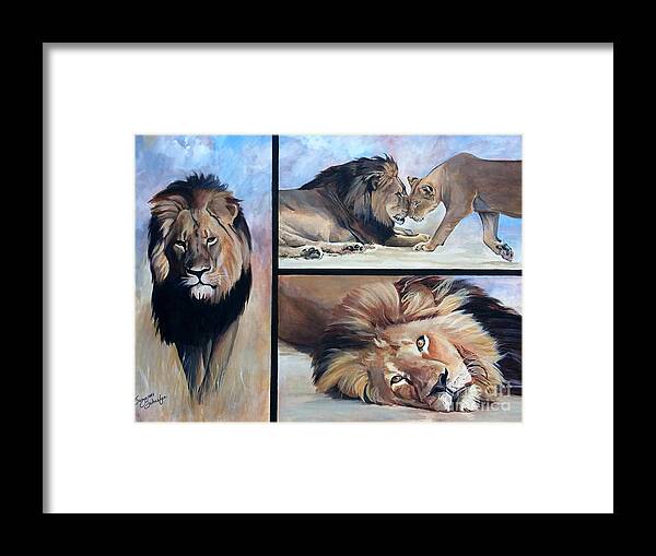 Cecil Framed Print featuring the painting Tribute to Cecil the African Lion by Suzanne Schaefer